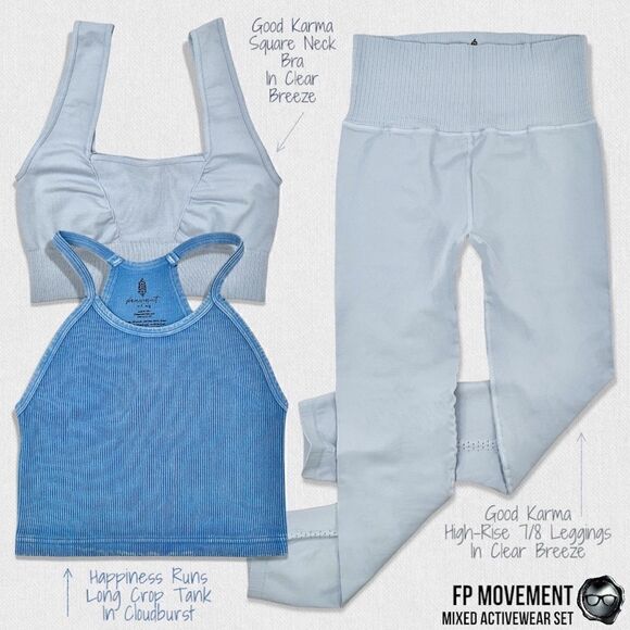 FP MOVEMENT ACTIVEWEAR SET: GOOD KARMA SQUARE NECK BRA + LEGGINGS + HR LONG TANK - Picture 1 of 16